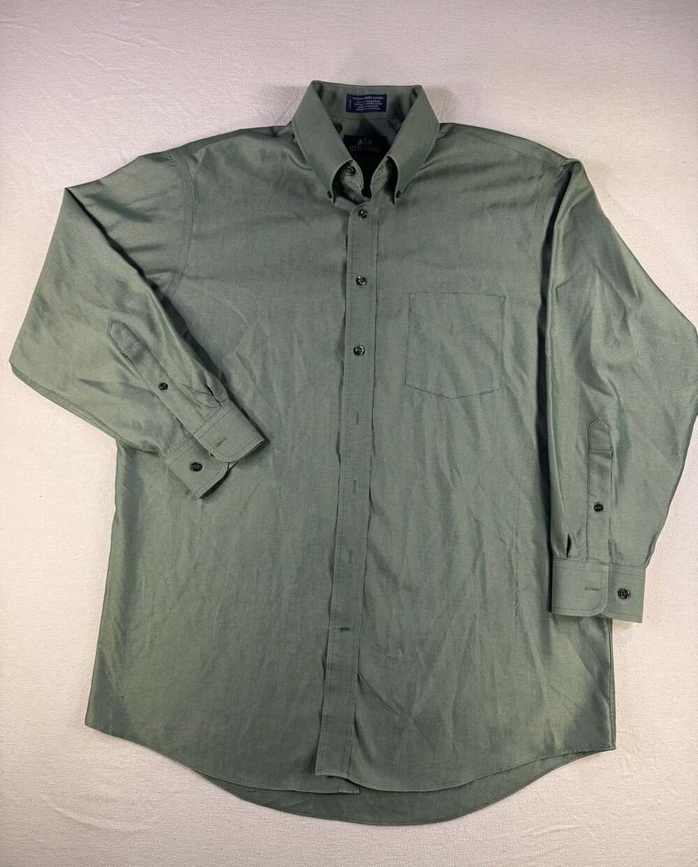 Stafford Micro Pinpoint Oxford Shirt Size 16 1/2 32-33 Green Long Sleeve